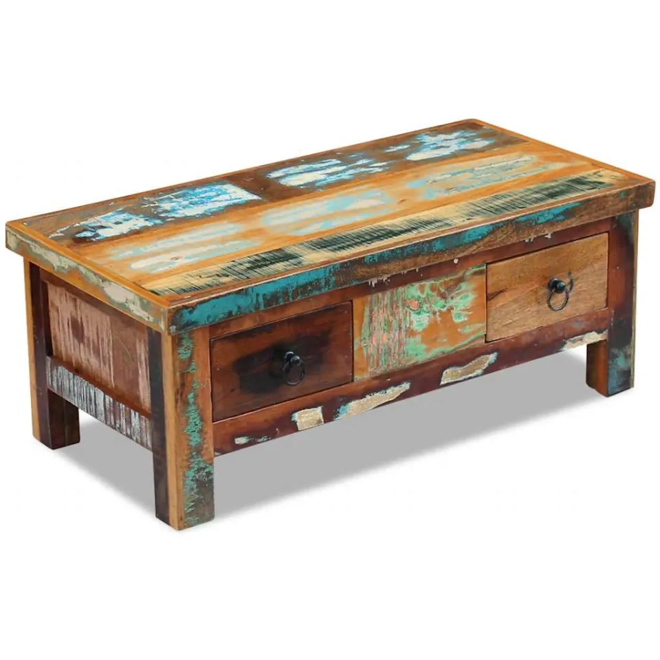 vidaXL Salontafel met lades 90x45x35 cm massief gerecycled hout bruin, foto 3