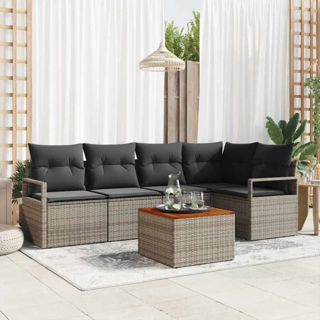 vidaXL Tuinbankenset 6 st Grijs poly rattan, foto 2