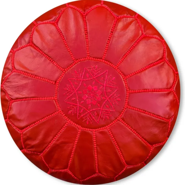 Poufs&Pillows Poef Rond - Rood - Poef Leer - Handgemaakt en uniek - Gevuld geleverd