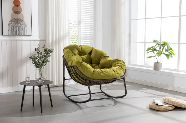 CHICFURN Schommelstoel - Schommelend - Gevlochten - Olijfgroen