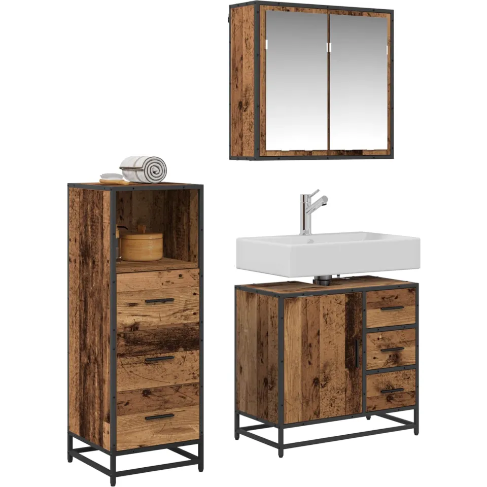 vidaXL Badkamermeubelset 3 st Oud Hout 35 x 37,5 x 100 cm Bewerkt hout bruin, foto 2