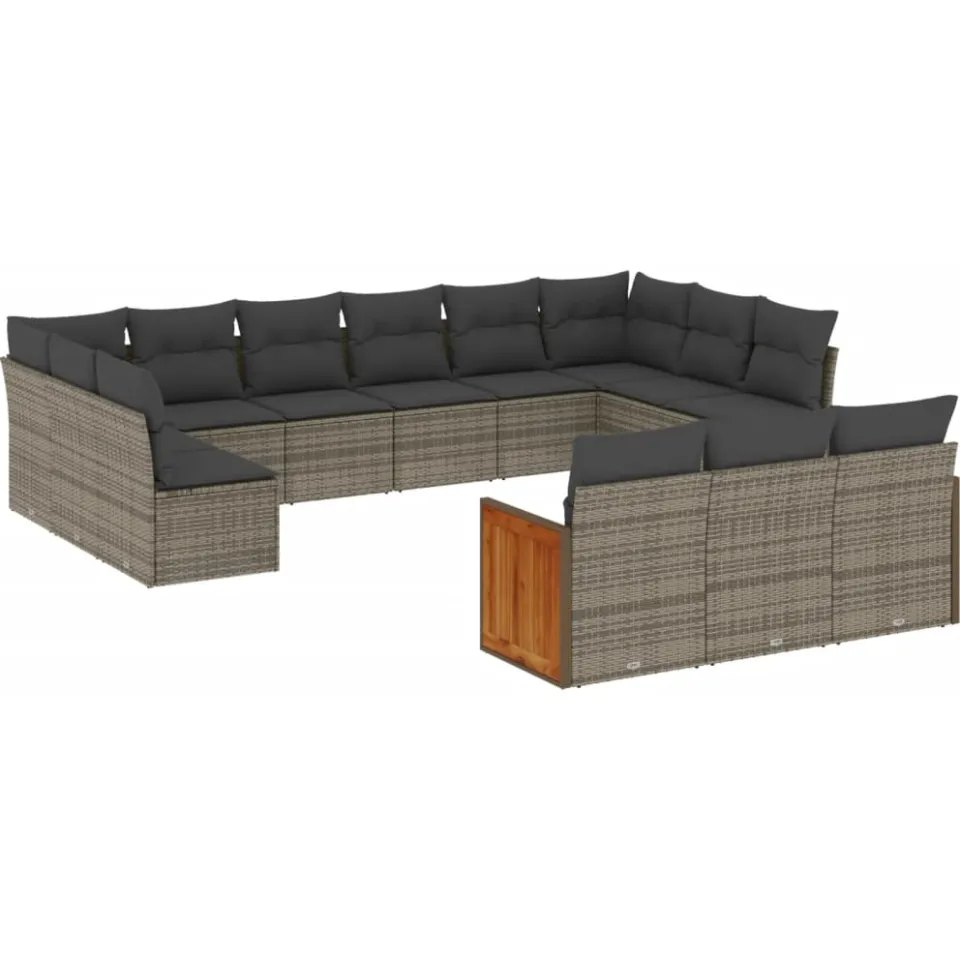 vidaXL 13-delige Loungeset met kussens poly rattan grijs, foto 3