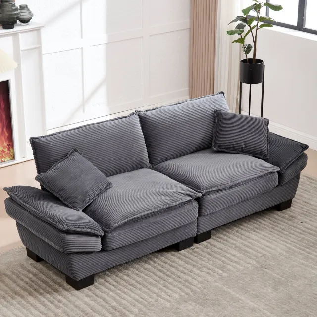 MEUNIQ 2-zitsbank 224 cm in velvet, met armleuningen en kussens, diepe zit, houten frame en zwarte poten voor woonkamer, slaapkamer of kantoor Donkergrijs