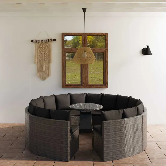 vidaXL 9-delige Loungeset met kussens poly rattan grijs, foto 2