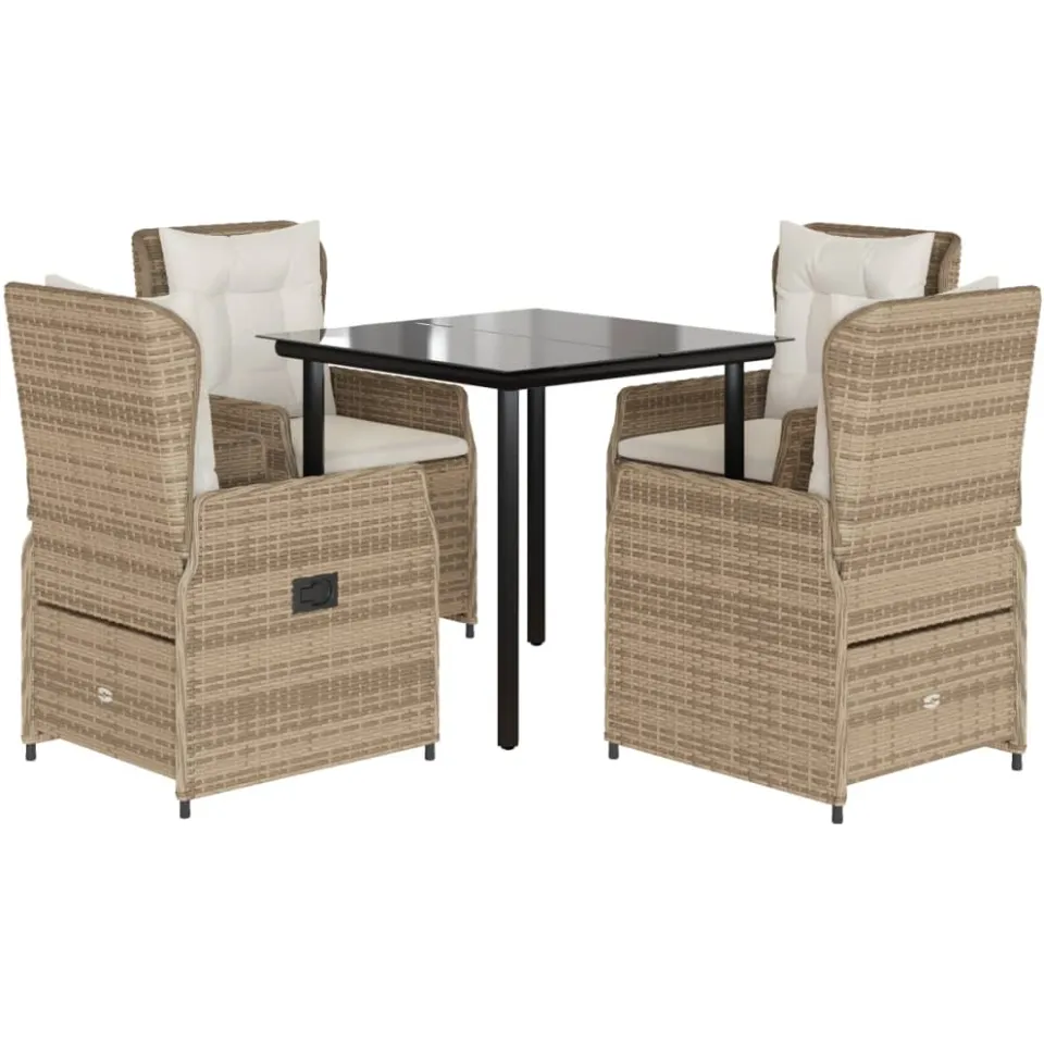 vidaXL 5-delige Tuinset met kussens poly rattan beige, foto 3