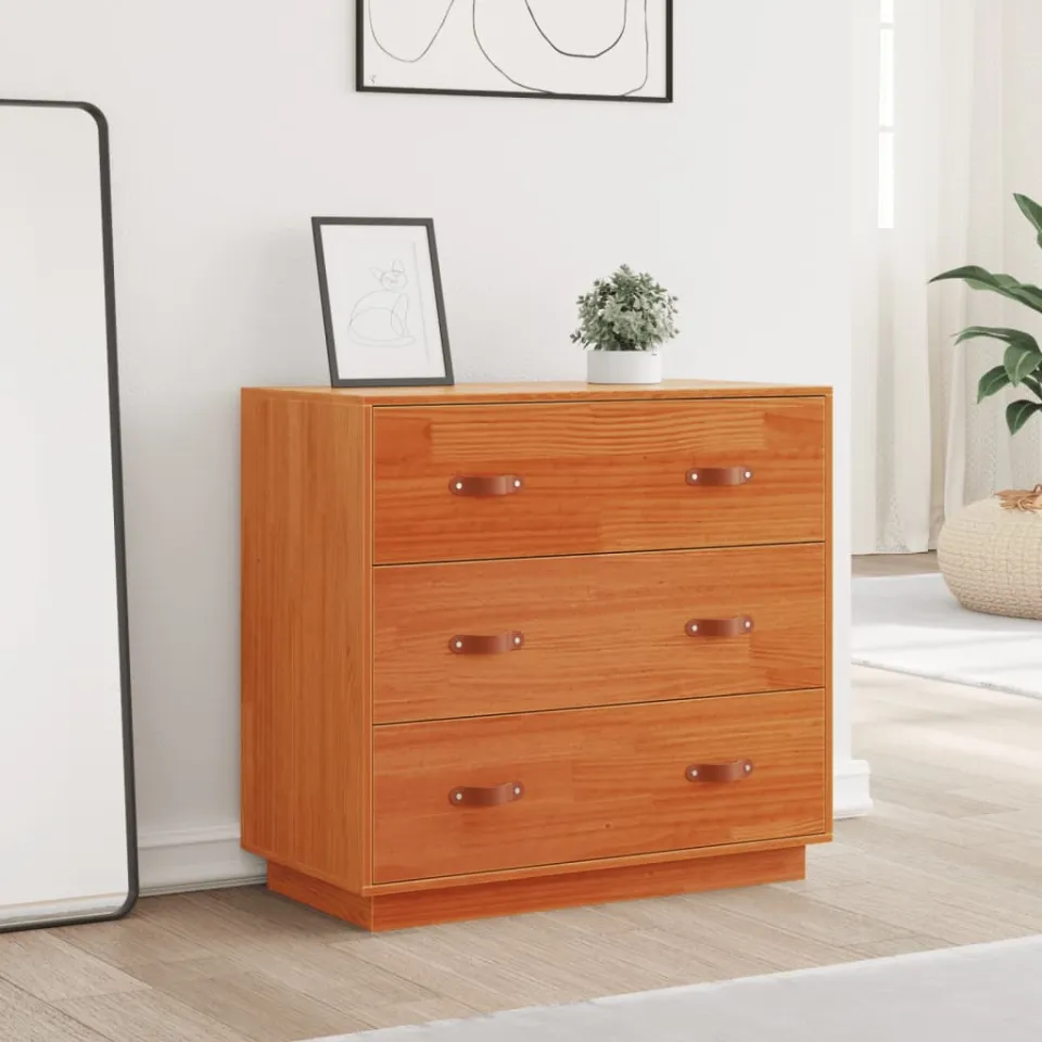 vidaXL Dressoir 80x40x75 cm massief grenenhout wasbruin bruin, foto 3