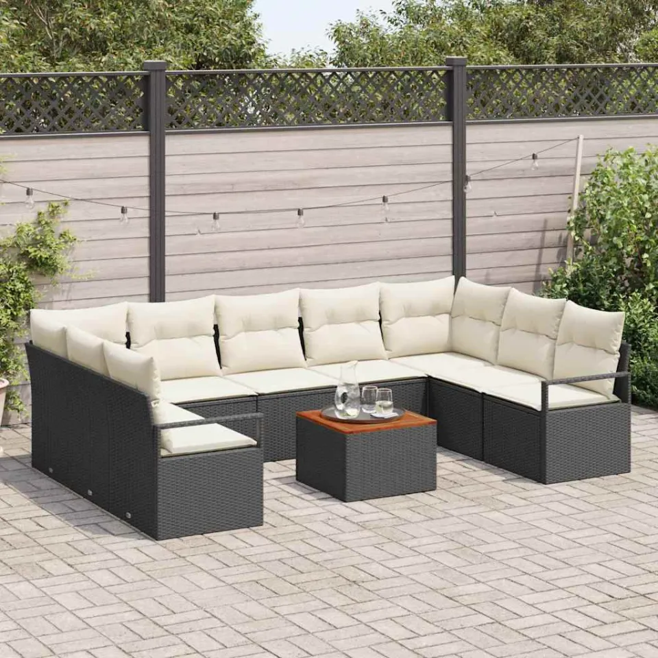 vidaXL Tuinbankenset 10 st Zwart poly rattan, foto 3