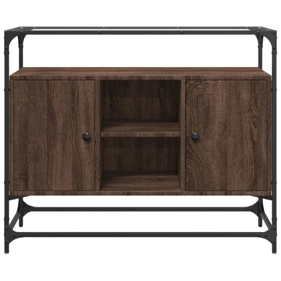 vidaXL Dressoir met glazen blad 98x35x81 cm hout bruin eikenkleurig, foto 2