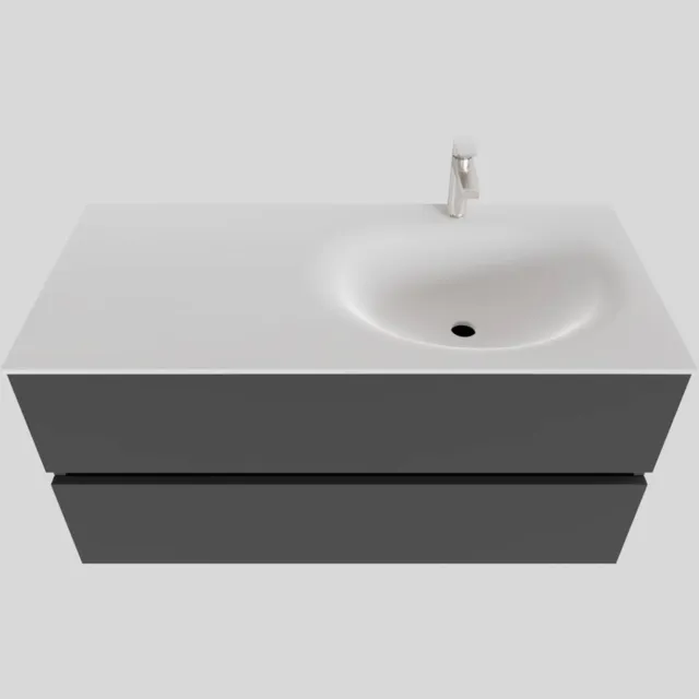 Boss & Wessing Badkamermeubel Solid Surface BWS Stockholm 100x46 cm Rechts Mat Antraciet (met 1 kraangat)