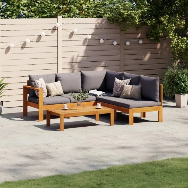 vidaXL 4-delige Loungeset met kussens massief acaciahout grijs, foto 2
