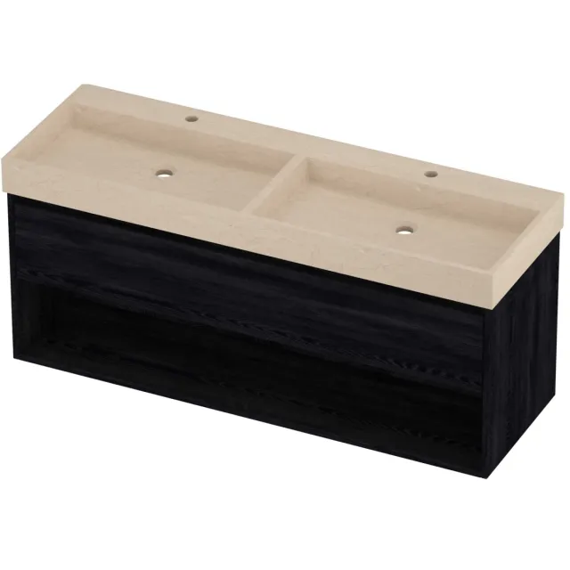 Proline Evoli Badmeubelset Hardsteen Loft Schap 140x46x62 cm Sand Stone Black Oak Eiken
