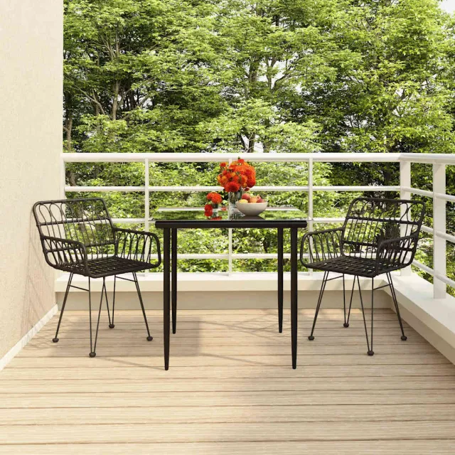 vidaXL 3-delige Tuinset poly rattan zwart, foto 2