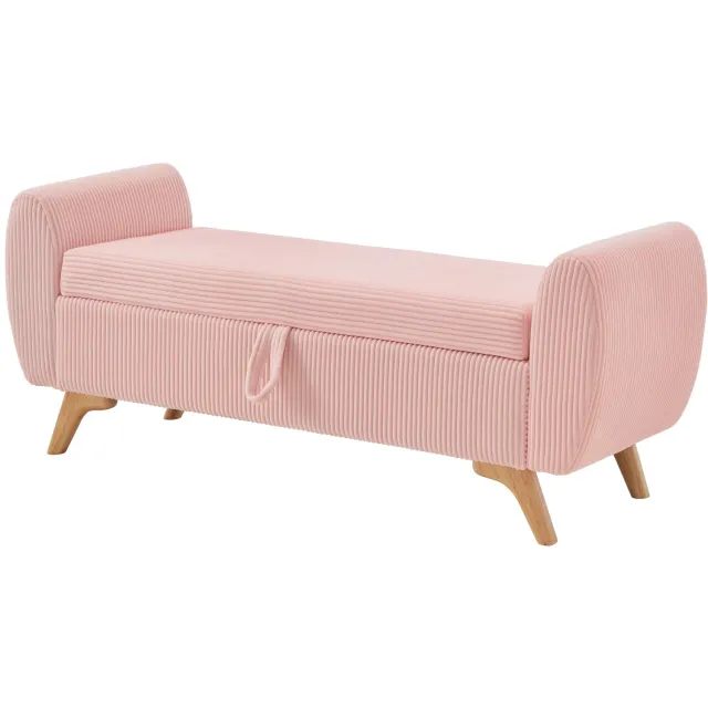 MUVANO Opbergbank van ribstof - Zitbank met opbergruimte - Opklapbare opbergbank - 145 x 51 x 57 cm - 150 kg - Slaapkamer, hal, woonkamer - Roze