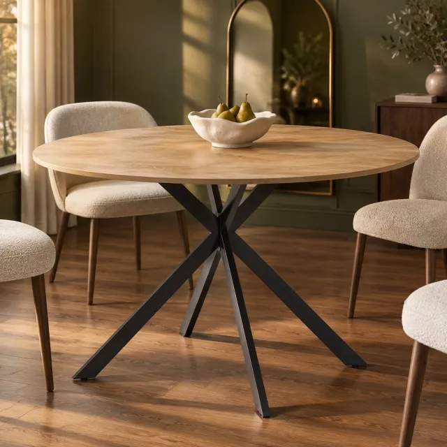 CHICFURN Eettafel - 4 personen - Stabiele basis - X-poot - Eikenkleur