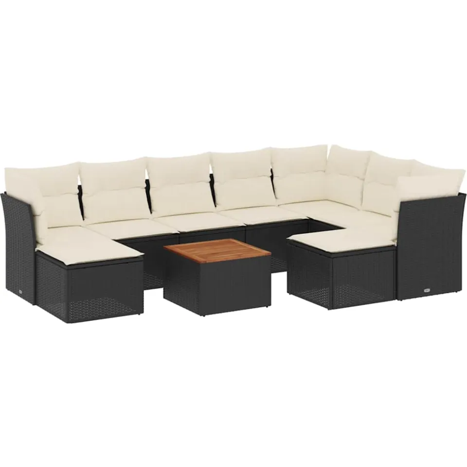 vidaXL 10-delige Loungeset met kussens poly rattan zwart, foto 3