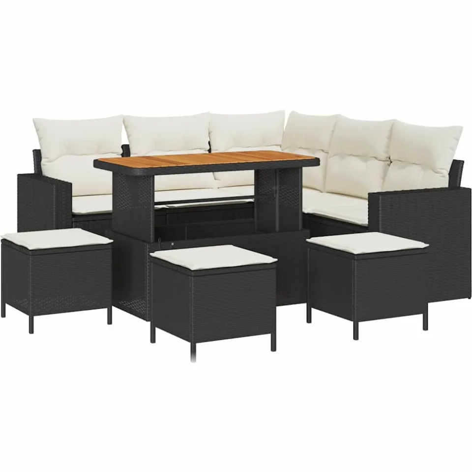 vidaXL Tuinbankenset 9 st Zwart poly rattan