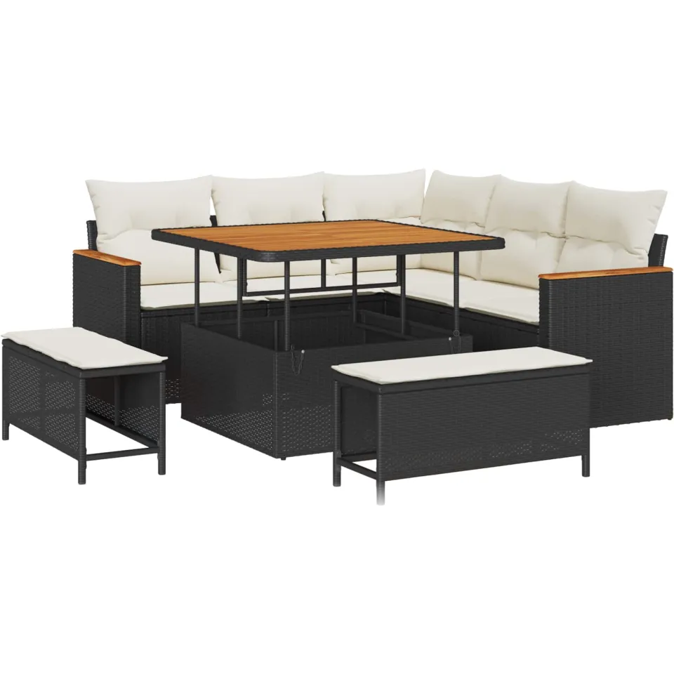vidaXL Tuinbankenset 8 st Zwart poly rattan