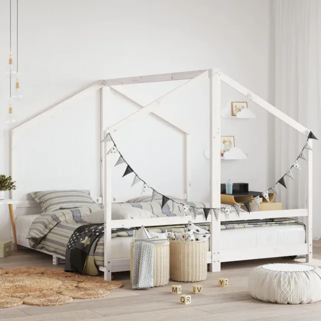 vidaXL Kinderbedframe 2x(90x190) cm massief grenenhout wit, foto 2