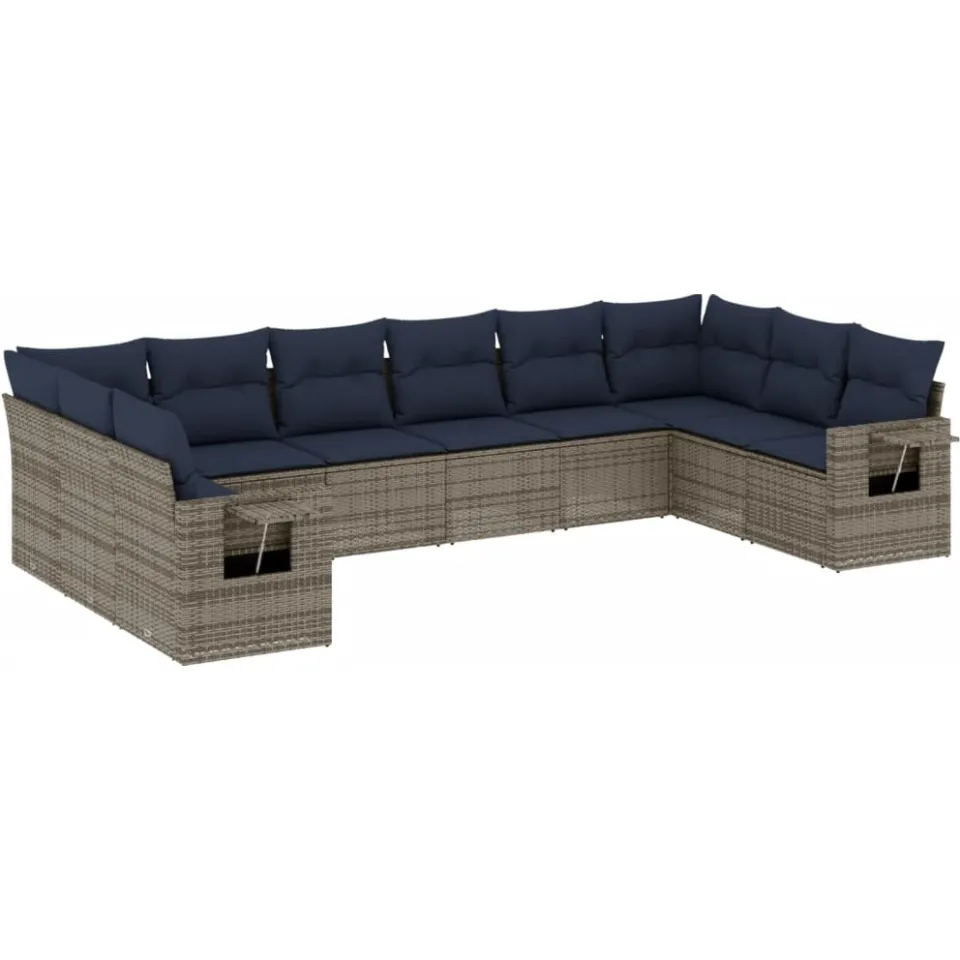 vidaXL 10-delige tuinbankset met kussens, grijs polyrotan, foto 3