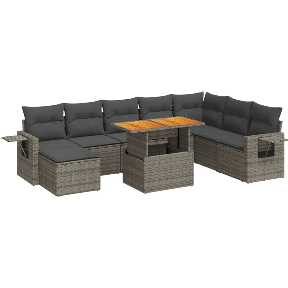 vidaXL 9-delige Loungeset met kussens poly rattan grijs, foto 3