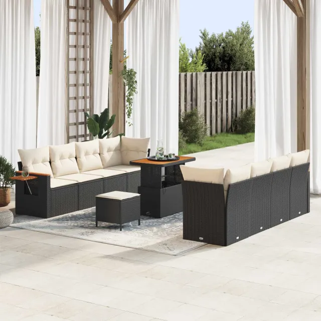 vidaXL Tuinbankenset 11 st Zwart poly rattan, foto 2