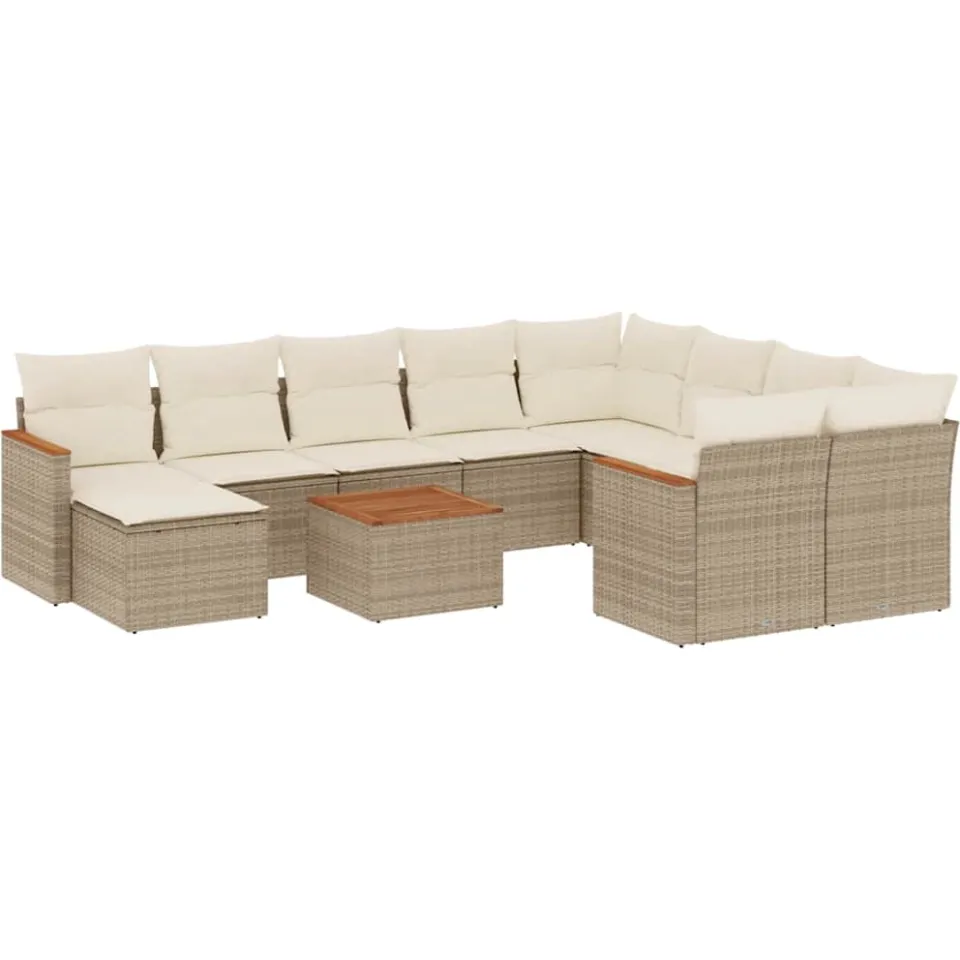 vidaXL 11-delige Tuinset met kussens poly rattan beige, foto 3