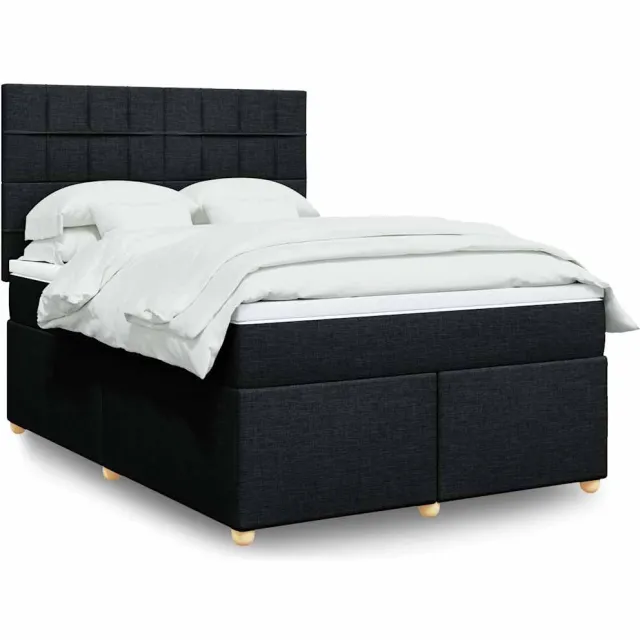 vidaXL Boxspring met matras stof zwart 160x200 cm