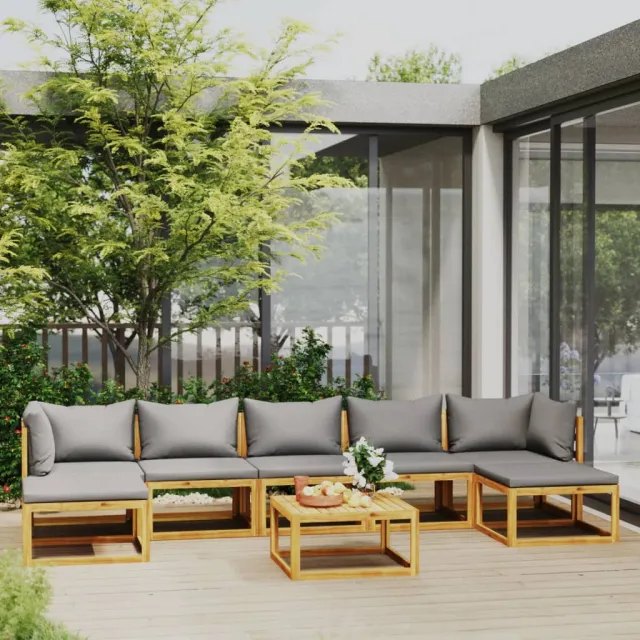 vidaXL 8-delige Loungeset met kussens massief acaciahout grijs, foto 2
