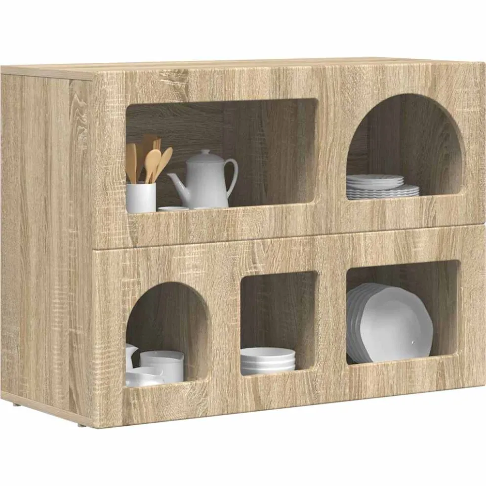 vidaXL Dressoir ELST Sonoma Eiken 80,5 x 35 x 59 cm Bewerkt hout Bruin