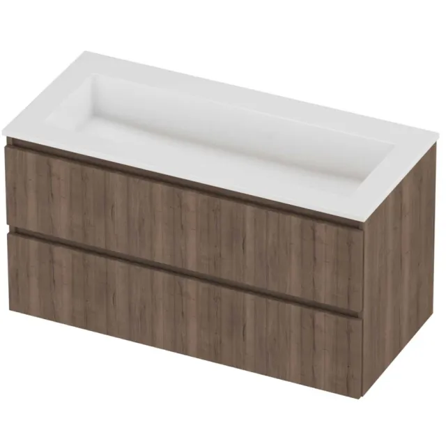 Proline Aristo Badmeubelset Polystone Elegant Zonder Kraangat 100x46x54 cm Glans Wit Terra Oak Eiken