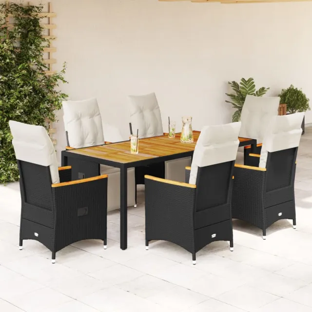 vidaXL 7-delige Bistroset met kussens poly rattan zwart, foto 2