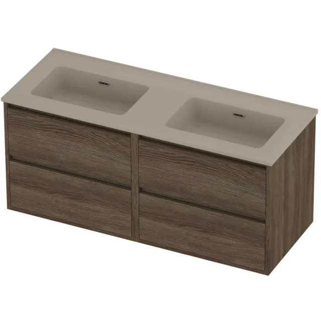 Proline Tribute Badmeubelset Porselein Elegant Dubbel 120x46x54 cm Mat Crème Cotton Vital Oak Eiken