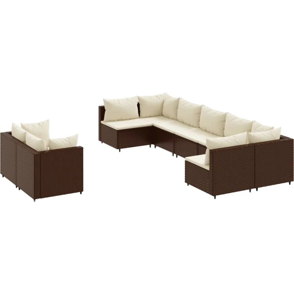 vidaXL 9-delige Loungeset met kussens poly rattan bruin, foto 3