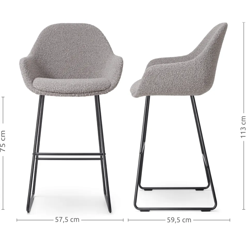 Nolon Nino-Mae barkruk bouclé taupe - zwart onderstel - 75 cm, foto 3