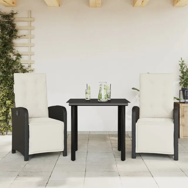 vidaXL 3-delige Bistroset met kussens poly rattan zwart, foto 2