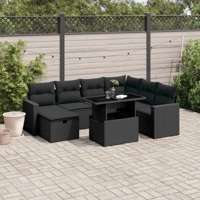 vidaXL 8-delige Loungeset met kussens poly rattan zwart, foto 2