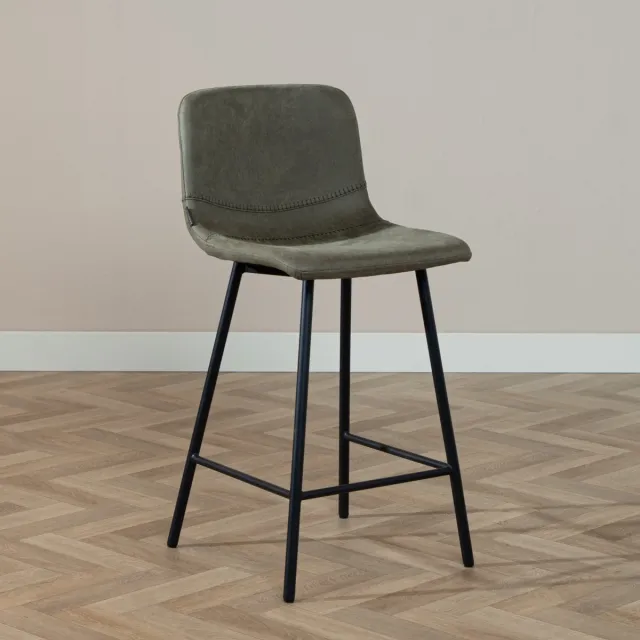 Bronx71 Industriële barkruk Mikky olijfgroen eco-leer 65-78 cm - barstoel Olive / groen