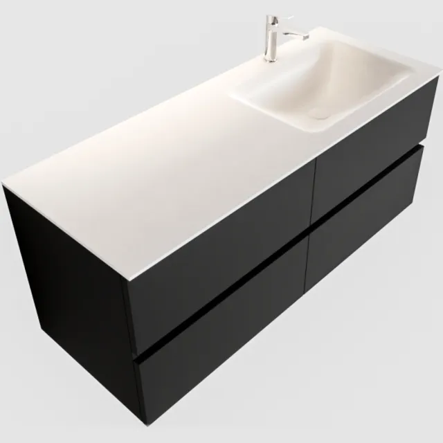 Boss & Wessing Badkamermeubel Solid Surface BWS Oslo 120x45 cm Mat Zwart Urban Rechts (1 kraangat, 4 lades)