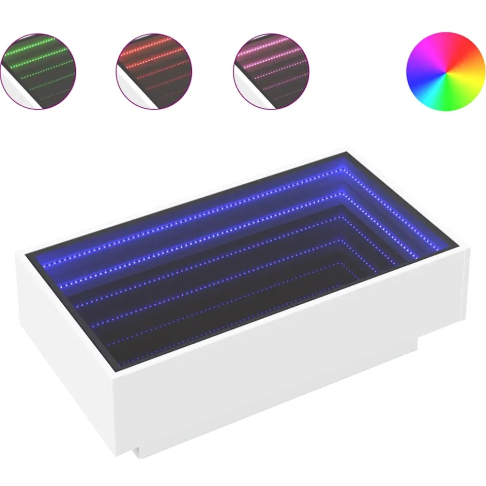 vidaXL Salontafel met LED 90x50x30 cm bewerkt hout wit, foto 3