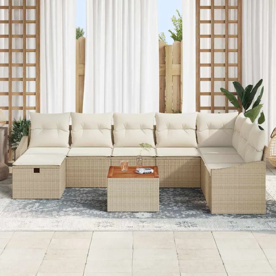 vidaXL Tuinbankenset 9 st Beige poly rattan, foto 3