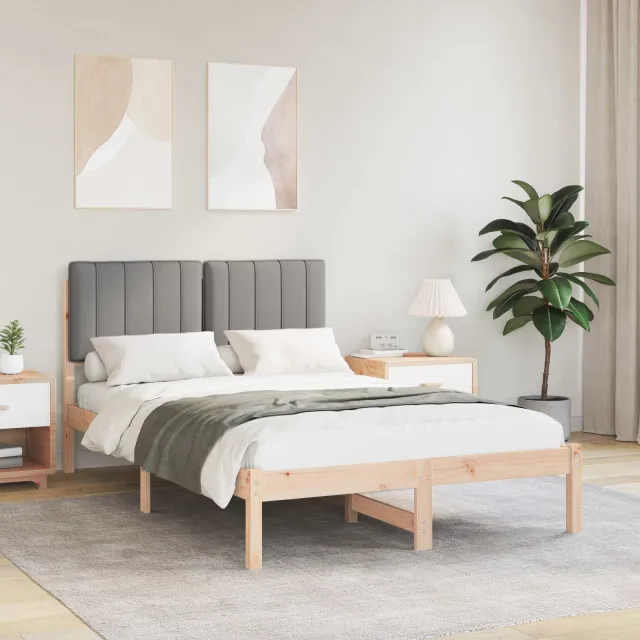 vidaXL Bedframe met Gevoerd Hoofdgedeelte Naturel en lichtgrijs Bruin