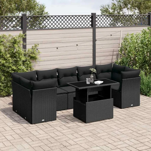vidaXL 8-delige Loungeset met kussens poly rattan zwart, foto 2