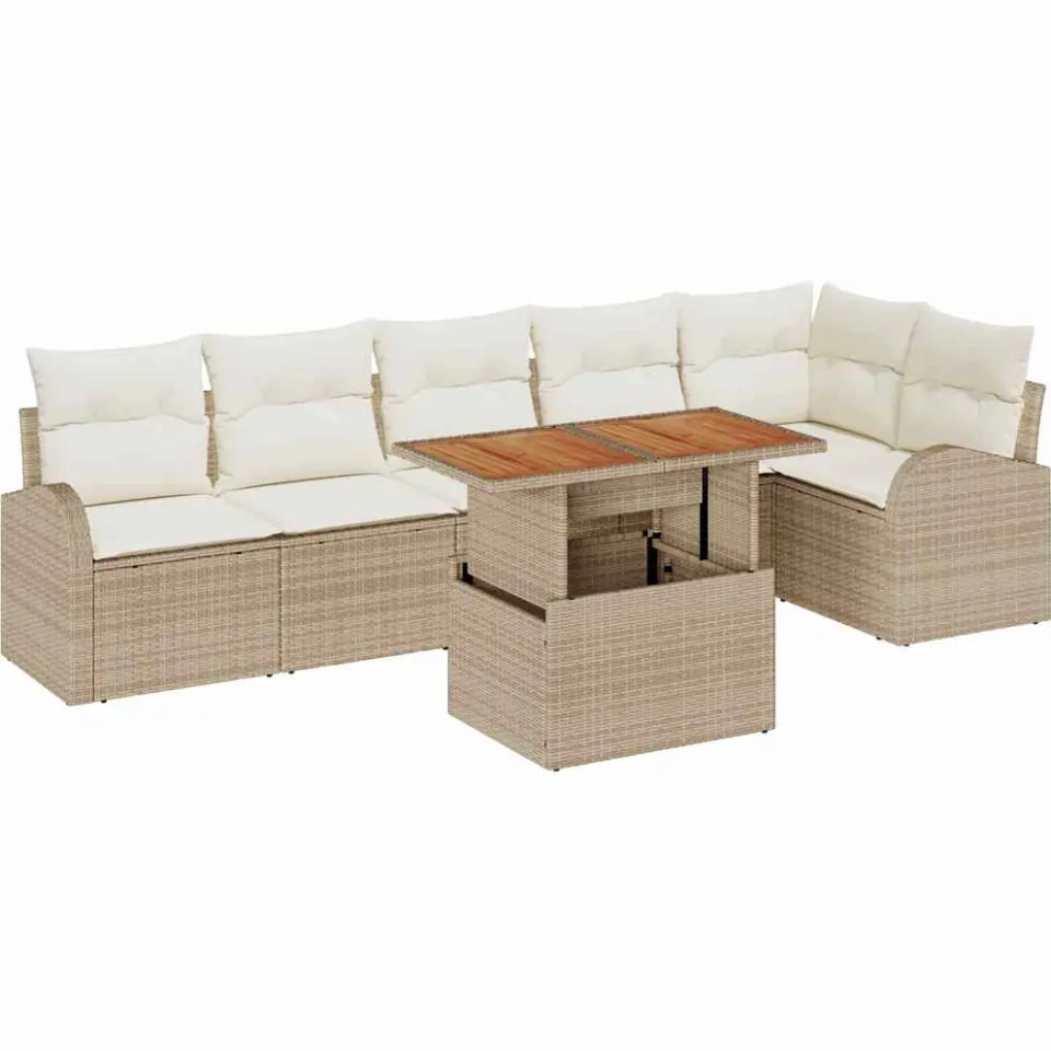 vidaXL Tuin Sofa Set 7 st Beige Poly riet
