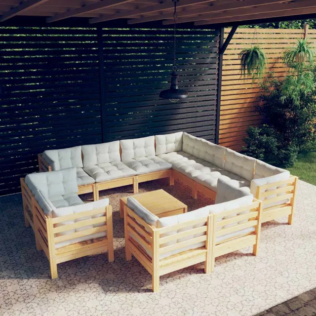 vidaXL 12-delige Loungeset met crèmekleurige kussens grenenhout, foto 2