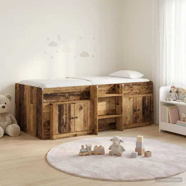 vidaXL Loft Bed Frame met Kast met opslag 3 st Oud hout Bewerkt hout Bruin