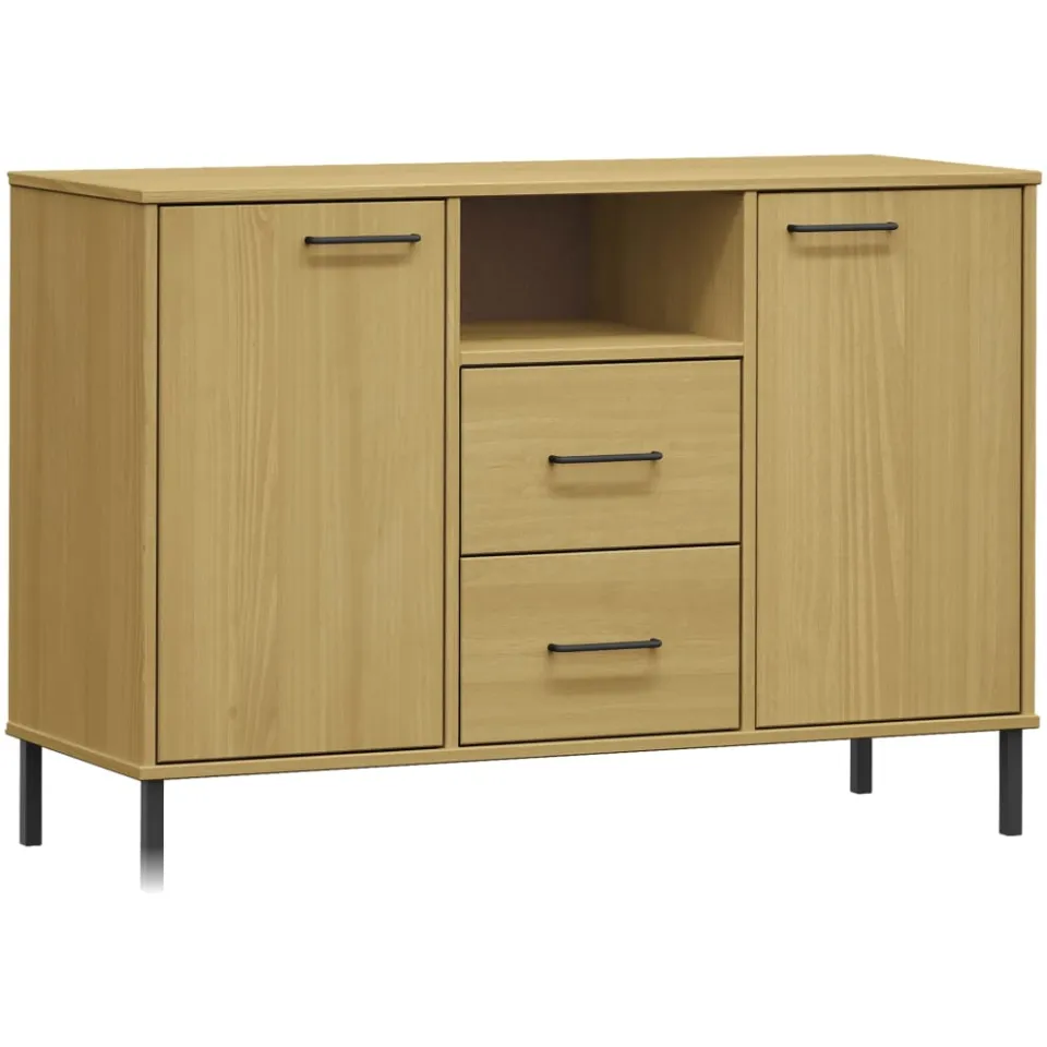 vidaXL Dressoir met metalen poten OSLO 113x40x77 cm grenenhout bruin, foto 3