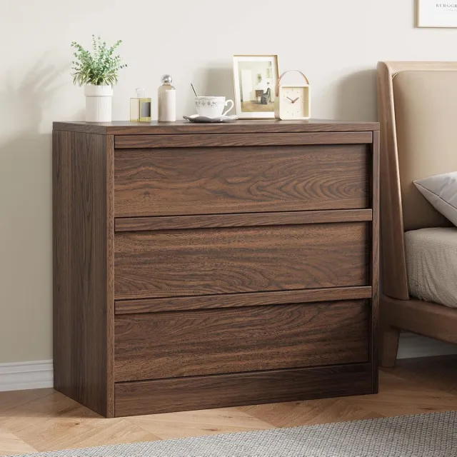 HOERFURIY 3-ladekast voor de slaapkamer – Klein, modern nachtkastje met veel opbergruimte – Houten ladekast voor de woonkamer, kinderkamer of hal – 78 × 75 × 40 cm – Walnootkleurig