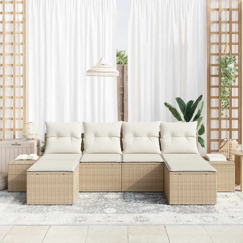 vidaXL Tuin Sofa Set 4 st Beige en Crème poly rattan, foto 3