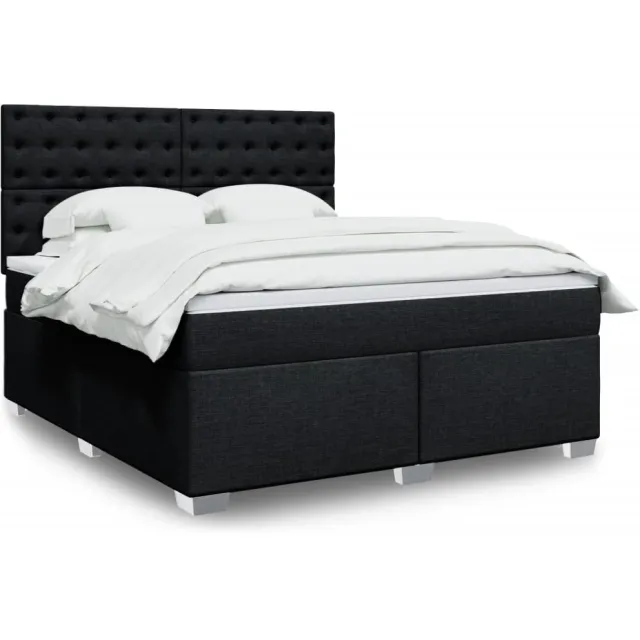 vidaXL Boxspring met matras stof zwart 180x200 cm