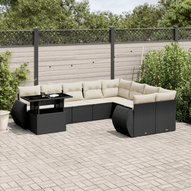 vidaXL 10-delige Loungeset met kussens poly rattan zwart, foto 2